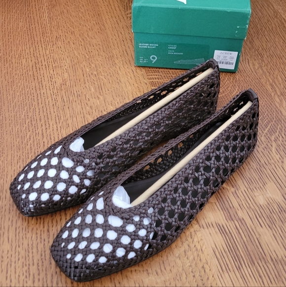 J. Crew Leather Woven Quinn Ballet Flat - Rich Hickory - Picture 6 of 11